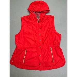 Casual Identity Utility Vest Womens XL Red Hooded Snap Front Drawstring Waist